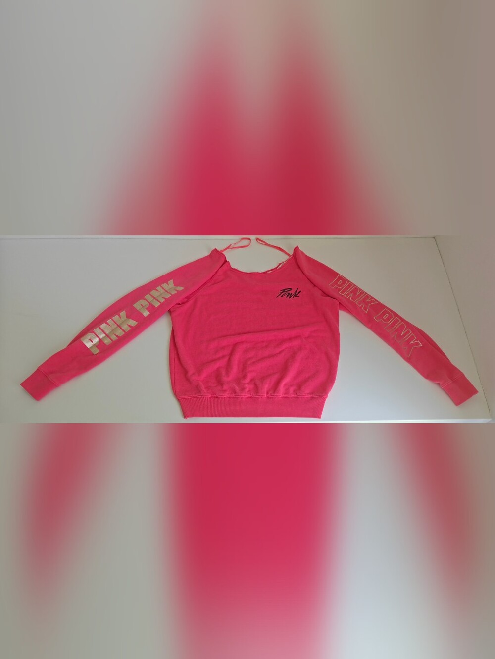 PINK Victoria's Secret Hot Pink Off-Shoulder Crop Sweatshirt